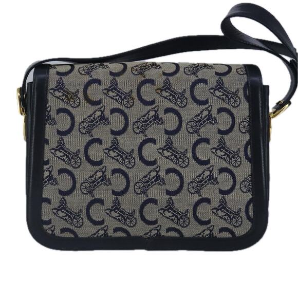 CELINE C Sulky Shoulder Bag Canvas Leather Navy Gold - Picture 3 of 12